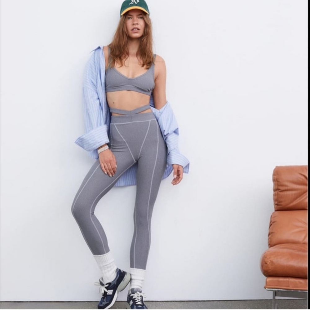 NWT For Love & Lemons Ribbed Double Strap Leggings - Size Large